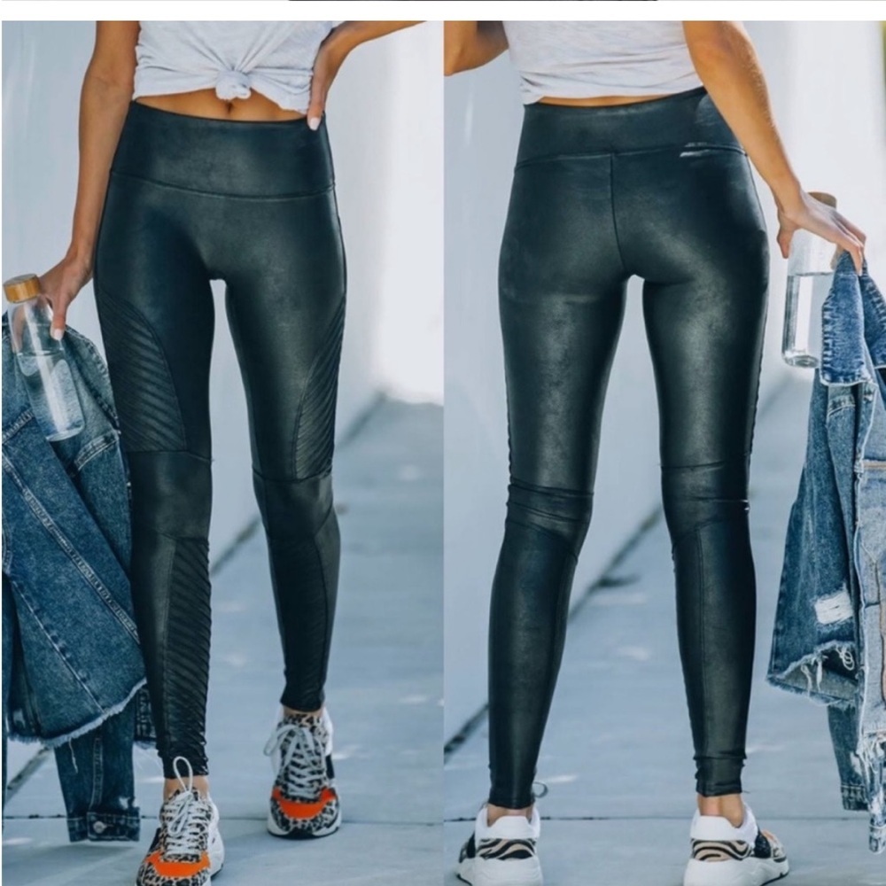Spanx Black Faux Leather Moto Leggings Size Small - Picture 2 of 7